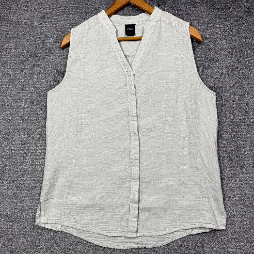 Nau Vest Organic Cotton Hemp Size L Beige Sleeveless Button Front Top